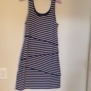 Loft Navy & Cream Striped Dress